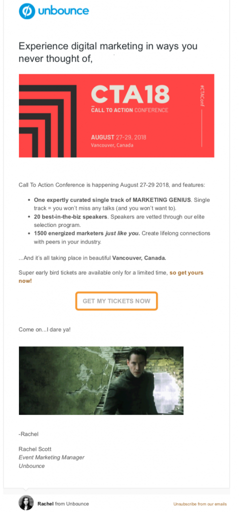 marketing email for marketing conference from unbounce