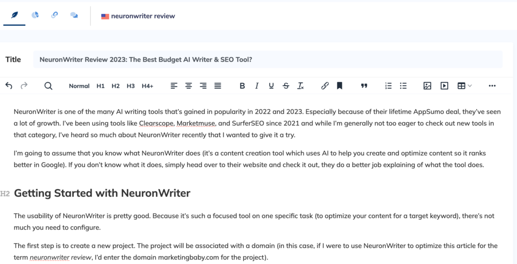 neuronwriter text editor