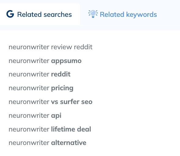 related searches in NeuronWriter